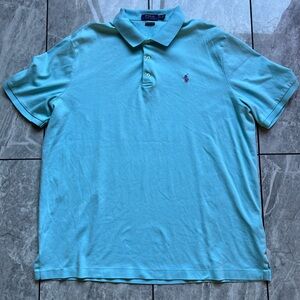 Polo Ralph Lauren Mens Aqua Blue 100%Cotton ShortSleeve Polo Shirt PurplePony XL